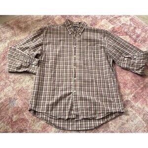 GAP Men's Plaid Brown Beige Blue Red Long Sleeve Button-Up Shirt Size L